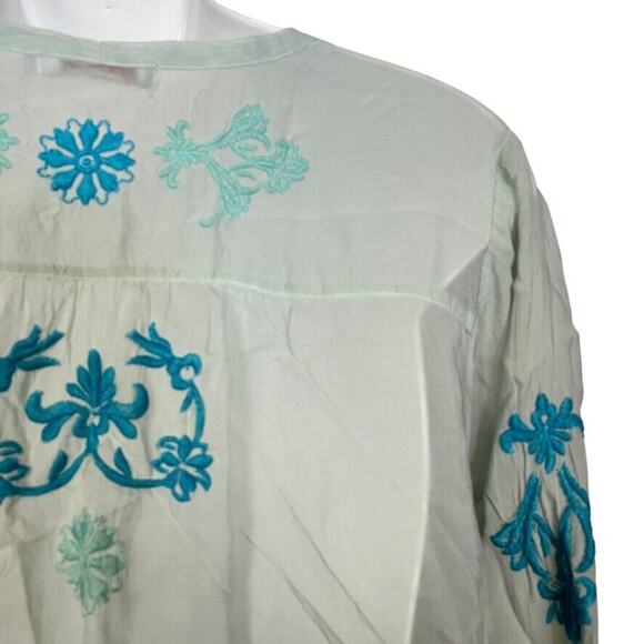 Johnny Was Womens Sheer Blue Floral Embroidered V-Neck Tunic Top Shirt Beachy M - Picture 13 of 16